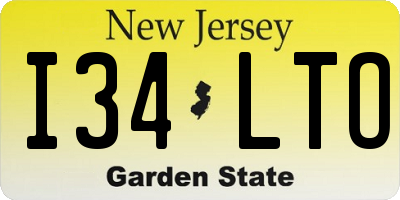NJ license plate I34LTO