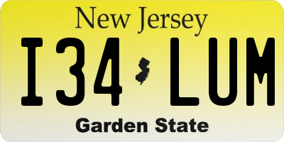 NJ license plate I34LUM