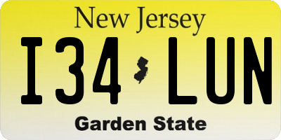 NJ license plate I34LUN