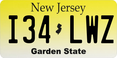 NJ license plate I34LWZ