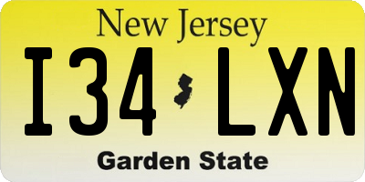 NJ license plate I34LXN