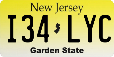NJ license plate I34LYC