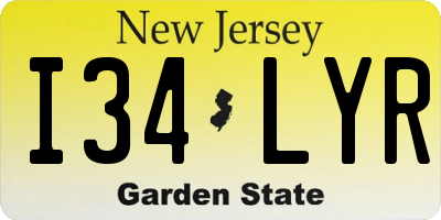 NJ license plate I34LYR