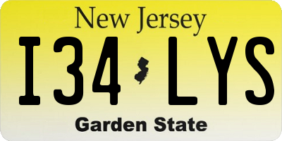 NJ license plate I34LYS