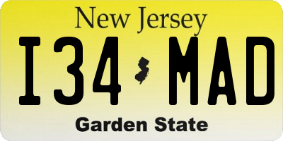 NJ license plate I34MAD