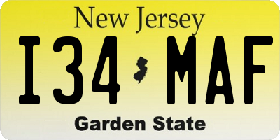 NJ license plate I34MAF