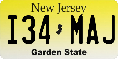 NJ license plate I34MAJ