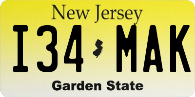 NJ license plate I34MAK