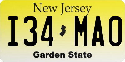 NJ license plate I34MAO