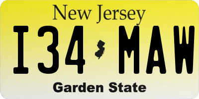 NJ license plate I34MAW
