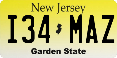 NJ license plate I34MAZ