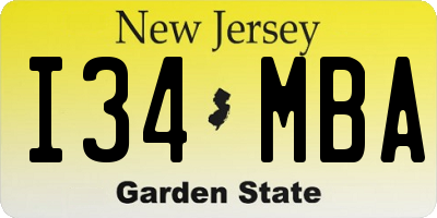 NJ license plate I34MBA