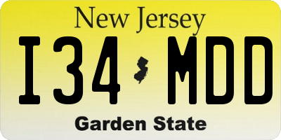 NJ license plate I34MDD