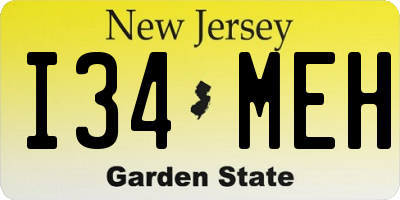 NJ license plate I34MEH