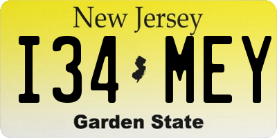 NJ license plate I34MEY
