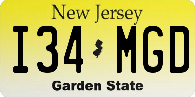 NJ license plate I34MGD