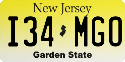NJ license plate I34MGO