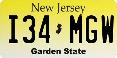 NJ license plate I34MGW