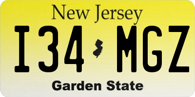 NJ license plate I34MGZ