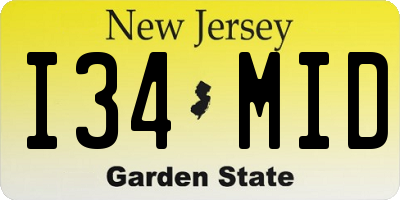 NJ license plate I34MID