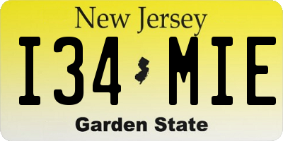 NJ license plate I34MIE