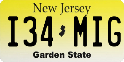 NJ license plate I34MIG