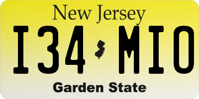 NJ license plate I34MIO
