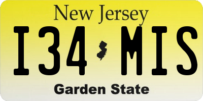 NJ license plate I34MIS