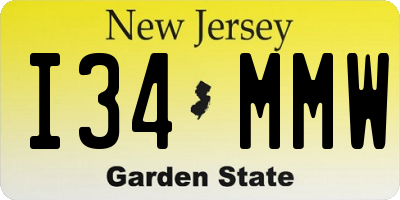 NJ license plate I34MMW