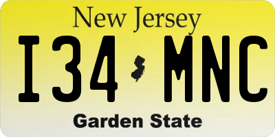 NJ license plate I34MNC