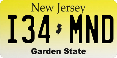 NJ license plate I34MND