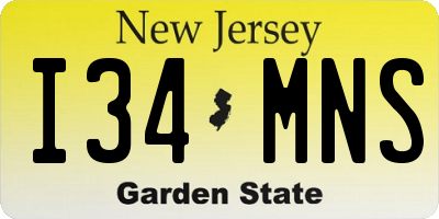 NJ license plate I34MNS