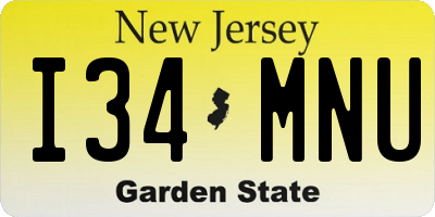 NJ license plate I34MNU