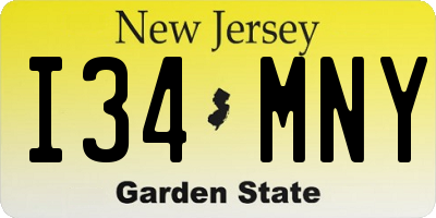 NJ license plate I34MNY