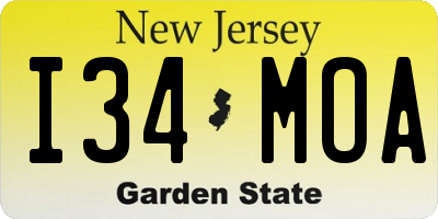 NJ license plate I34MOA