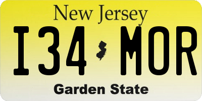 NJ license plate I34MOR