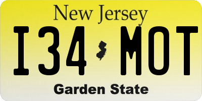 NJ license plate I34MOT