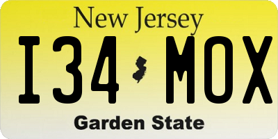NJ license plate I34MOX