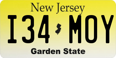 NJ license plate I34MOY