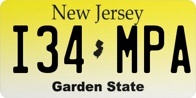 NJ license plate I34MPA