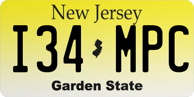 NJ license plate I34MPC