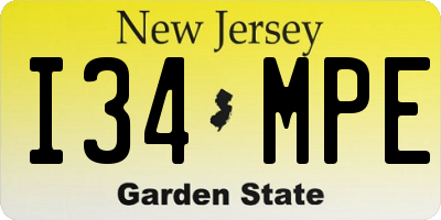 NJ license plate I34MPE