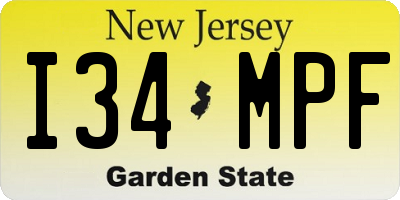 NJ license plate I34MPF