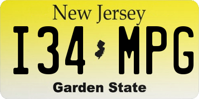 NJ license plate I34MPG