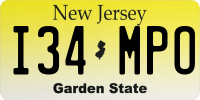 NJ license plate I34MPO