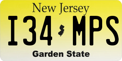 NJ license plate I34MPS