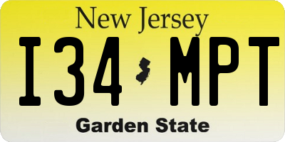 NJ license plate I34MPT