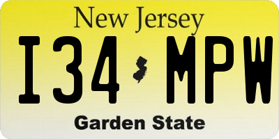 NJ license plate I34MPW