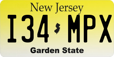 NJ license plate I34MPX