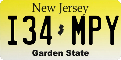 NJ license plate I34MPY